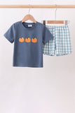 Dusty blue Pumpkin Applique Shorts Set
