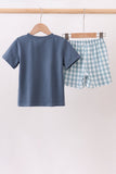 Dusty blue Pumpkin Applique Shorts Set