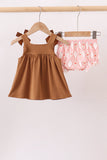 Brown Pumpkin Smocked Lace Bloomer Set
