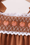 Brown Pumpkin Smocked Lace Bloomer Set