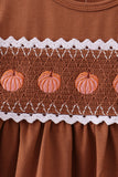 Brown Pumpkin Smocked Lace Dress
