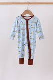 Blue puppy hunting bamboo zipper romper