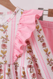 Pink Rose Stripe Ruffle Pants Set