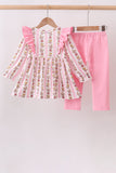 Pink Rose Stripe Ruffle Pants Set