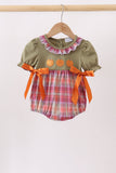 Camel Pumpkin Embroidery Ruffle Plaid Bubble