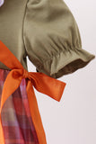 Camel Pumpkin Embroidery Ruffle Plaid Bubble