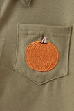 Camel Pumpkin Embroidery Button Down Shirt