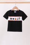 Black Pumpkin cat Embroidery Top
