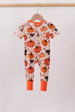 Orange Pumpkin Floral Bow Bamboo Romper