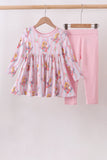 Pink princess floral stripe bamboo pants set