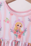 Pink princess floral stripe bamboo pants set