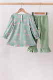 Sage Bow Ruffle Pants Set