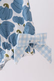 Blue pumpkin bow smocked lace bubble