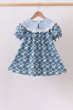 Blue pumpkin bow smocked lace dress