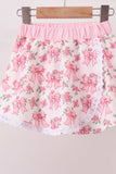 Pink Floral Bow Lace Skorts Set