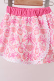 Pink Pumpkin Bow Lace Skorts Set