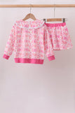 Pink Pumpkin Bow Lace Skorts Set