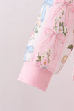 Pink Bow Floral Lace Skorts Set