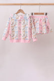 Pink Bow Floral Lace Skorts Set