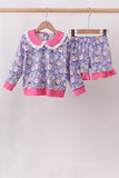 Purple Floral Ruffle Shorts Set