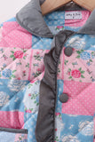 Teal Patchwork Floral Ruffle Jacket