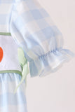 Blue Pumpkin Embroidery Gingham Bubble