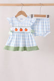 Blue Pumpkin Embroidery Gingham Bloomer set
