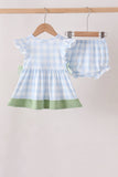 Blue Pumpkin Embroidery Gingham Bloomer set