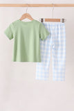 Blue Pumpkin Embroidery Gingham pants Set