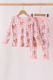 Pink bluey bamboo ruffle pants set