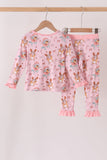 Pink bluey bamboo ruffle pants set