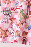 Pink character checkered bamboo ruffle pajama set