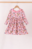 Pink character checkered bamboo ruffle dress