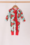 Red Floral Ruffle Zip Bamboo Romper
