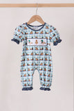 Blue mallard duck embroidery ruffle romper