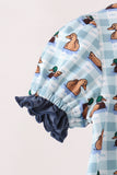 Blue mallard duck embroidery ruffle romper