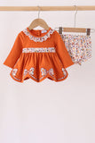 Orange Floral Bow Ruffle Bloomer Set