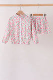Pink floral print skorts set