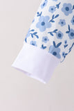Blue ditsy floral print pants set