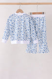 Blue ditsy floral print pants set