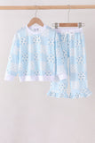Blue floral bow checkered mom&me pants set