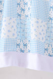 Blue floral bow checkered mom&me pants set