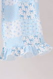 Blue floral bow checkered mom&me pants set