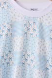 Blue floral bow checkered mom&me pants set