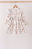 Khaki farm checkered ruffle dress
