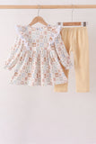 Khaki farm checkered ruffle pants set