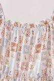 Khaki farm checkered tiered mom dress