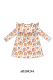 Orange Pumpkin Print Ruffle Dress