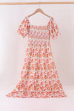Orange Pumpkin Print Smocked Mom Dress