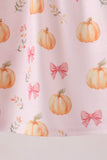 Pink pumpkin bow embroidery ruffle dress